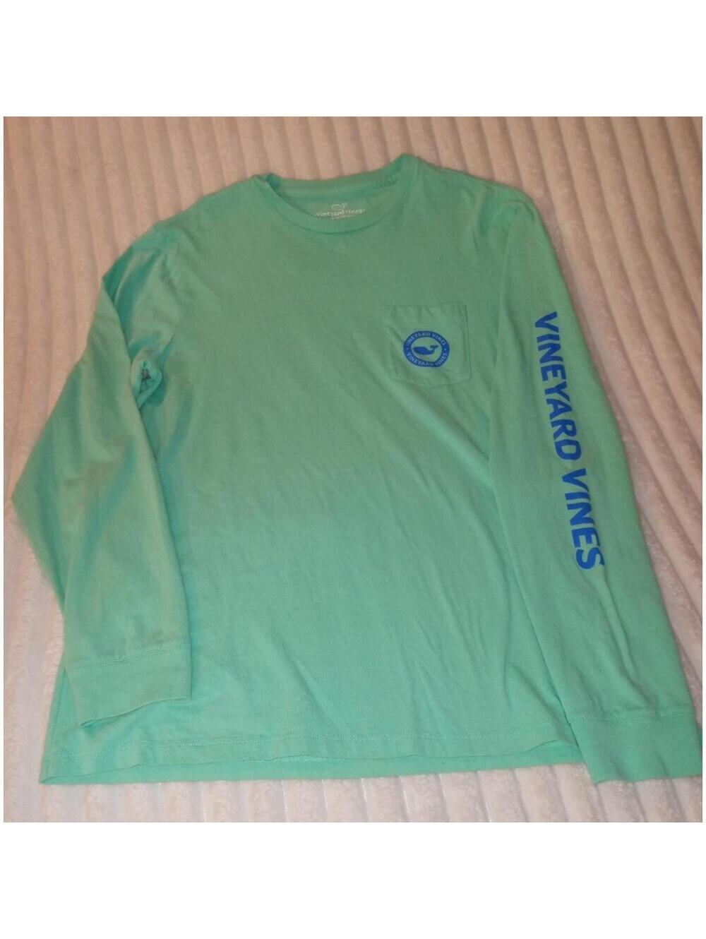 Vineyard Vines Long Sleeve Shirt Men's Size Medium Green Blue Logo